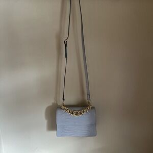 House Of Harlow 1960 Croc Embossed Leather Crossbody Bag Blue Made In Italy New